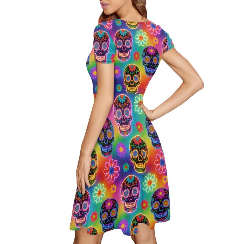 Image of Irisjudy T Shirt Dress for Women Short Sleeve Girls Short Sleeve Dress Plus Size, O Neck Knee Length Midi Dress for Ladies