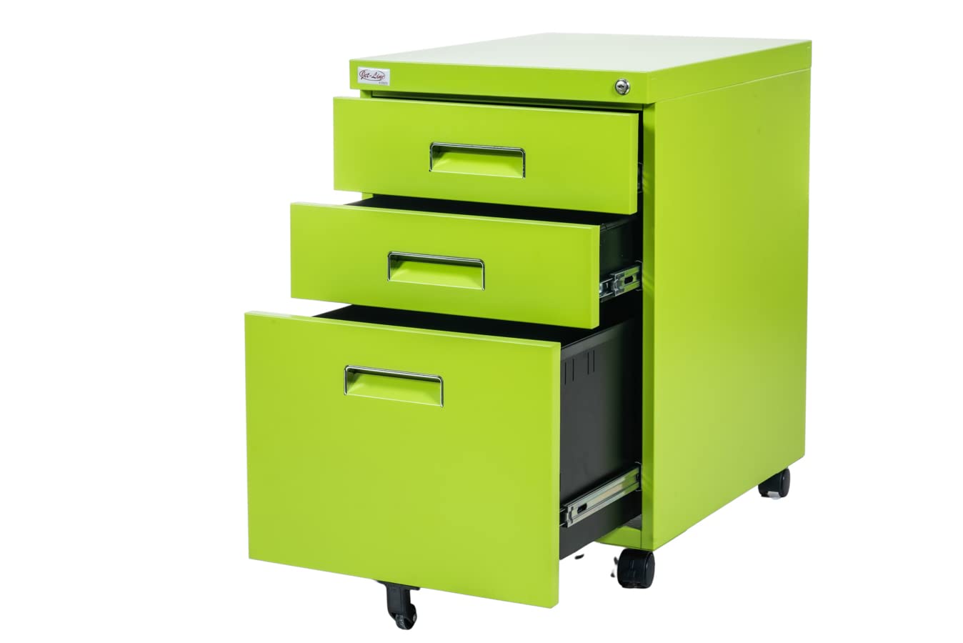 Jet-Line® | Büro Rollcontainer | Metall | 3 Schubladen | Hängeregister | abschließbar | Aktenschrank | Büromöbel | Homeoffice | Büroschrank | Grün
