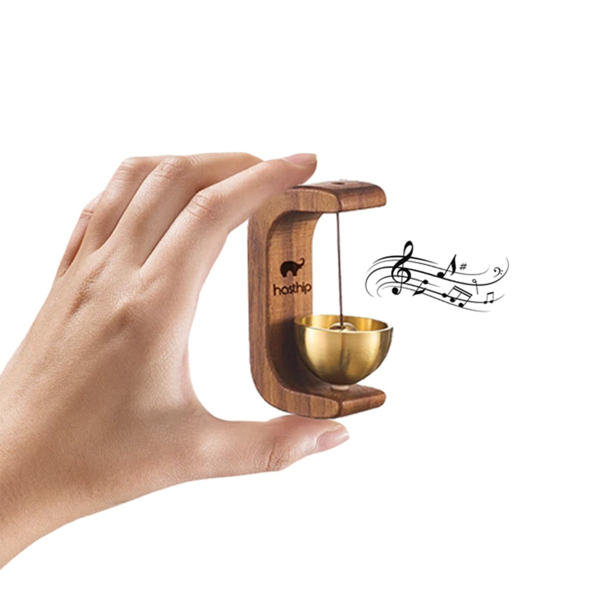 HASTHIP® Wooden Door Chime with Brass Bell,Dopamine Door Bell for Home,Self-Adhesive Magnetic Doorbell Serene Acoustic for Home & Shop Shopkeepers Chime Ideal Housewarming Gift (Brown)-image-5