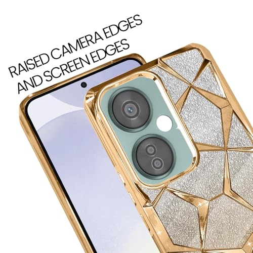 Image of Stylish Gradient Glitter Case for OnePlus Nord CE 3 Lite 5G Luxury Electroplated 3D Cube, Diamond Bling Shiny Soft TPU Clear Shockproof Women & Teen Girls Protective Phone Cover (Gold)