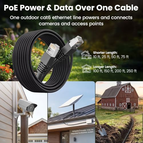 Image of GEARit Cat6 Outdoor Ethernet Cable (200ft) 23AWG Pure Copper, FTP, LLDPE, Waterproof, Direct Burial, In-Ground, UV Resistant, POE, Network, LAN, Internet, Cat 6, Cat6 Cable - 200 Feet