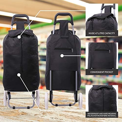 Lightweight Shopping Trolley, Trendy Folding/Collapsible Push/Pull Carts (Black) (Black)