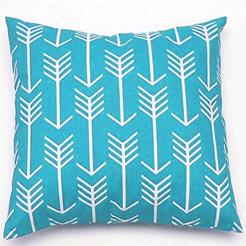 TAOSON Aqua Blue White Arrow Geometric Patterns Cotton Canvas Home Decorative Throw Cushion Cover Pillow Cover Pillowcase with Hidden Zipper Closure Only Cover No Insert 18x18 Inch 45x45cm