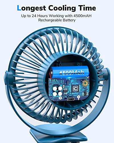 Cafele 6 Inch Rechargeable Clip On Fan, 4 Speeds 24H Small Fan With Strong Airflow, Clip & Desk Personal Usb Fan With Sturdy Clamp - Ultra Quiet Operation For Office, Dorm, Bedroom, Stroller #TOP3