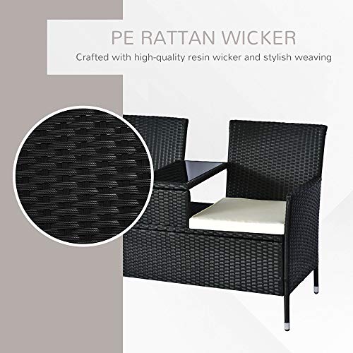 Outsunny Outdoor Patio Loveseat Conversation Furniture Set, Cushions & Built-In Coffee Table, Small 2-In-1 2 Person Seating For Front Porch, Balcony, Black #TOP4