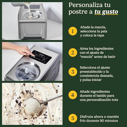 Miniatura 3 de Cuisinart Freezeease Pro Heladera Con Compresor, 4 Ajustes, 14 Funciones, Lista En 40 Min, 1,5l, 2 Palas, Sin Precongelación, Mezcla, Frío 90 Min