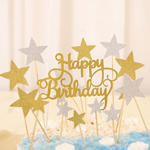 50 Pcs Gold & Silver Star Cupcake Toppers,Star Cupcake Toppers Twinkle Little Star Decorations Birthday Cupcake Toppers Glitter Star Cake Decoration For Party Birthday Wedding Ceremony (Gold & Silver) #TOP7