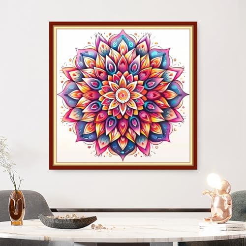 Image of Findvoor Stamped Cross Stitch Kits for Beginners Full Range of Cross Stitching Embroidery Pattern for Adults, 11CT DIY Needlepoint Embroidery Starter Kits-Colorful Mandala 18x18 inch
