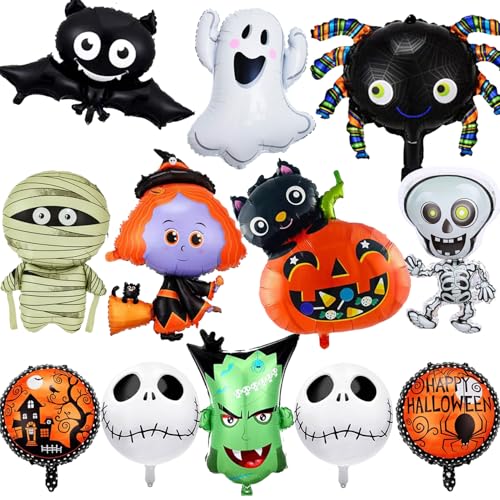12 Ballons Halloween Géant Taille Extra Large, Ballons en Aluminium pour Halloween, Décorations de Fête d'Halloween, Ballon à Hélium