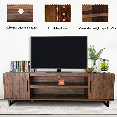 Pellebant 60 Inch TV Stand Media Console Table with Storage Shelves, Mid-Century Modern Entertainment Centre for Flat Screen TV, Gaming Consoles in Living Room, Entertainment Room, Office, Brown