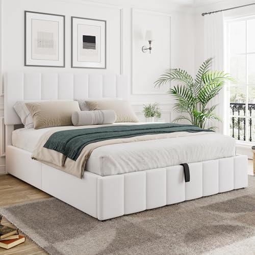 Merax Gas Lift Up Storage Bed, Upholstered Platform Bed Frame...