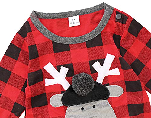 Roylamp Newborn Infant Baby Christmas Romper Boy Girl Reindeer Print Red Plaid One-Piece Jumpsuit 3-6 Months #TOP3