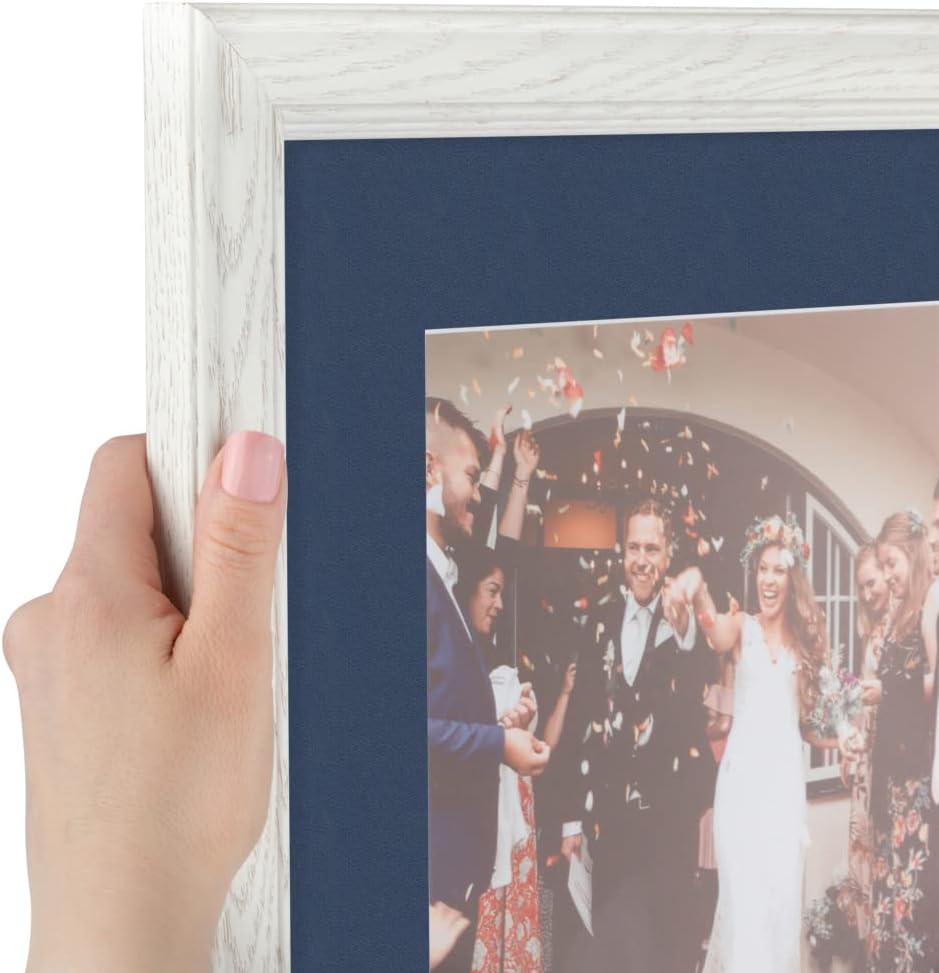 ArtToFrames 5x8 inch Off White Wash on Ash Picture Frame with 2 Inch Single Midnight Blue Mat, SingleMat-0151-59504-475-5x8-837