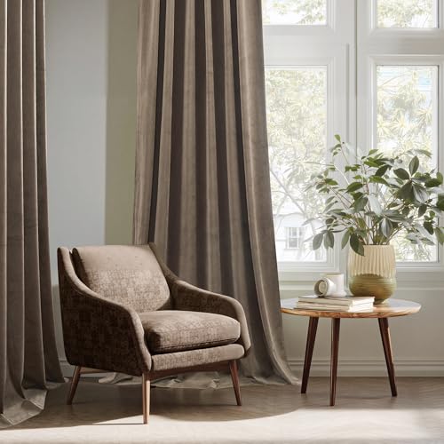 Image of StangH Taupe Velvet Curtains 90 Inch Length, Luxury Soft Khaki Drapes for Guest Room, Thermal Insulated Energy Efficient Window Panels for Dorm with Back Tab & Hook Belt, W52 x L90, 2 Panels