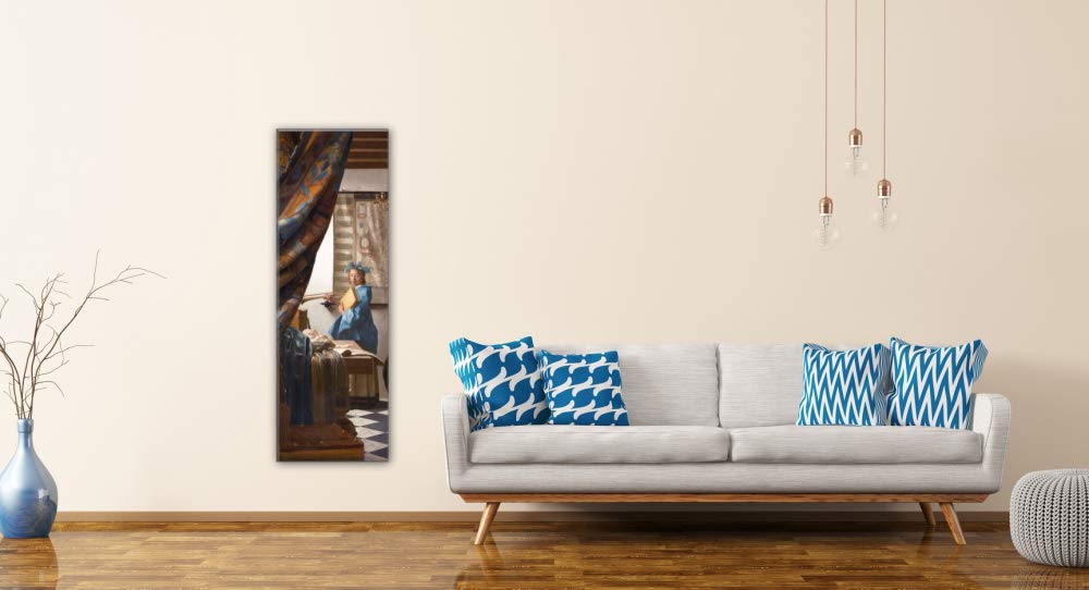 1art1 Johannes Vermeer Poster Stampa Artistica su Tela L'Allegoria della Pittura, 1666 Quadro da Parete sulla Barella | Murale XXL | Immagine 120x40 cm
