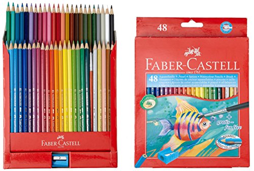 Image of Faber-Castell 48 Triangular Colour Pencils & Creative Studio Watercolours, 5 ml - Set of 12 & Design Series Aquarelle Full Length Water Color Pencils - 48 Shades