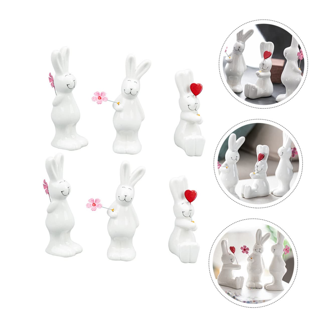 Cabilock 6pièces Décoration De Table Forme De Lapin Statue Décorative Céramique Accessoire De Photographie pour Maison Et Bureau