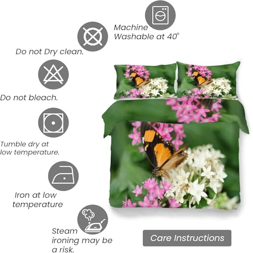 Housse de couette 220x240 fleurs imprimé papillon avec fermeture éclair - 7