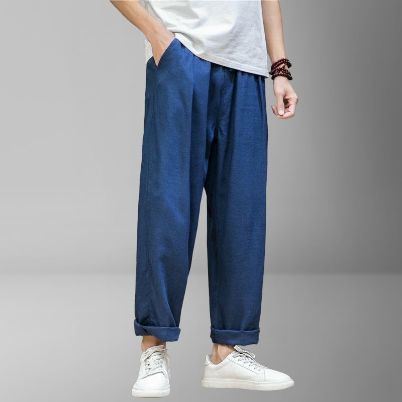 Men's Spring Summer Loose Cotton Linen Wide Leg Straight Sporty Casual Pants4