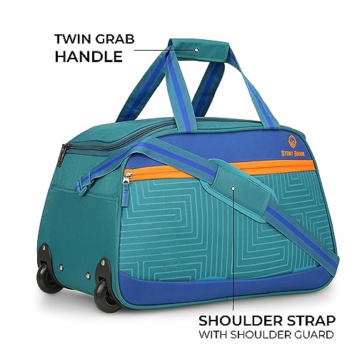 Image of Stony Brook by Nasher Miles Maze Polyester Cabin Small 52 cm Teal Blue Duffel Bag for Travel | Duffle Bag with Trolley