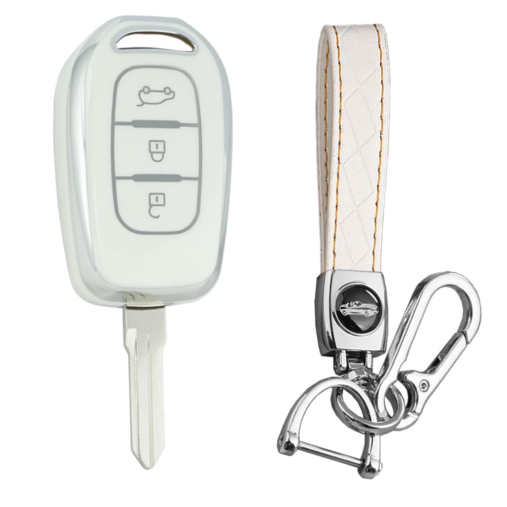 KUNIO Cover per chiave auto adatta per Renault Kwid Traffico Dacia Sandero Logan Duster Symbol 2016 2017 2018 TPU Smart Key Bag Protector Portachiavi 2 pulsanti Bianco