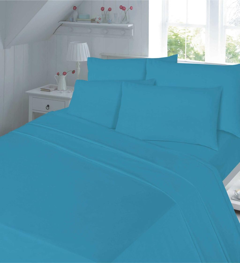 Dazzle Collection Flat Sheet 180 Thread Count Polycotton | 50% Cotton 50% Polyester | Non Iron Plain Flat Sheet Machine Washable (Single, Teal)