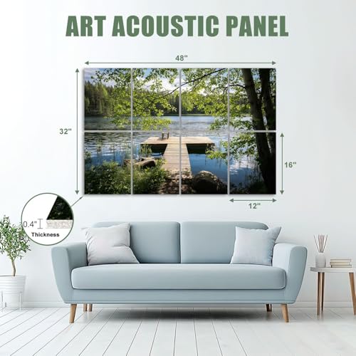 Set de 8 Paneles Acústicos Autoadhesivos JCFANGALLERY Vista Idílica del Lago Día Soleado de Verano Decorativos para Pared Absorbentes de Sonido 48"x32" para Oficina Casa Estudio miniatura 2