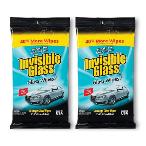 Image of Invisible Glass 90161-2PK Large Glass Cleaning Wipes for Streak-Free Windows, Mirrors, and Glass, Lint-Free, Ammonia-Free, Tint-Safe, for Home and Auto, Flat Pack, 28 Count (Pack of 2)