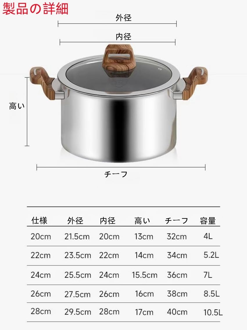 業務用鍋　鍋　調理器具 Amazon | 316ステンレス製 両手鍋 深型 5層底 寸胴鍋 業務用 蒸しもの