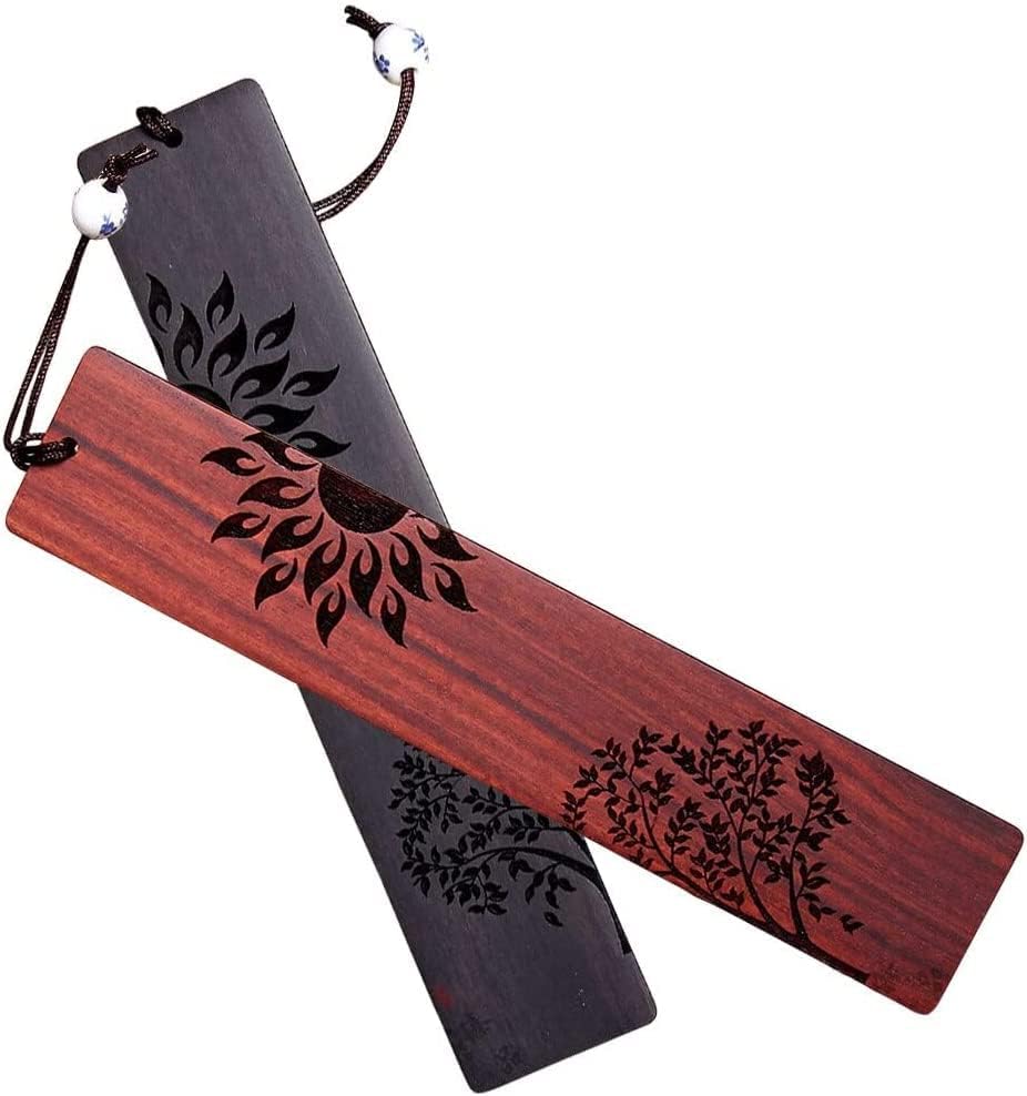 2-Pack Wooden Bookmark, Handmade Natural Wood Carving Bookmarks,Ideal for Male and Female Book Lovers Birthday Holiday Gift (Traditional Style)