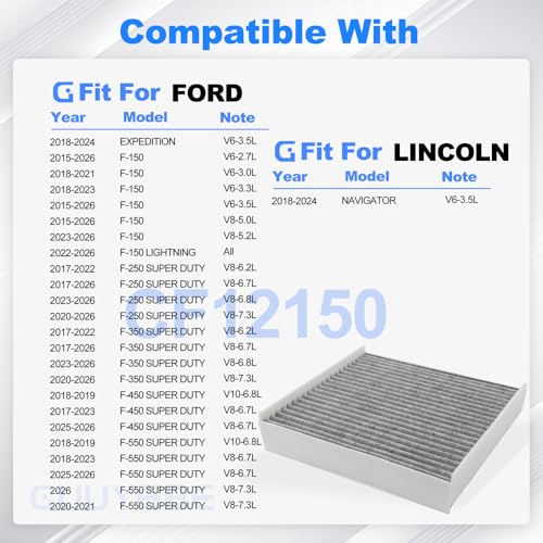 Image of Cabin Air Filter With Activated Carbon,For Ford 2015-2026 F150 2017-2026 F250 F350 F450 F550 Super Duty Expedition F-150 Lightning,For Lincoln 2018-2024 Navigator,For CF12150