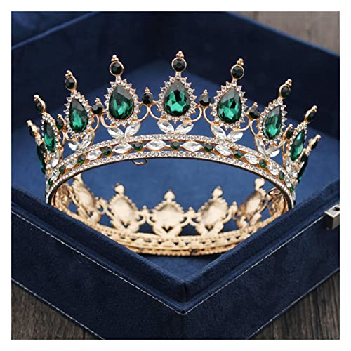 Corona de boda con cristales amarillos y tiara de metal brillante para peinados de reina