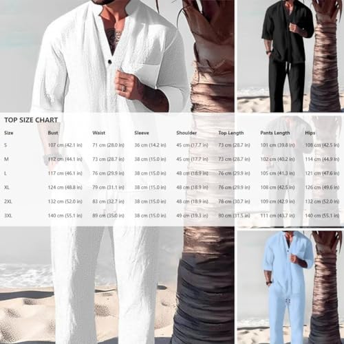 Summer Men's Trendy Cotton Linen Top & Pants Two-Piece Set Muslim Men Clothing Outfits Mens Suit Casual Loungewear Sets2