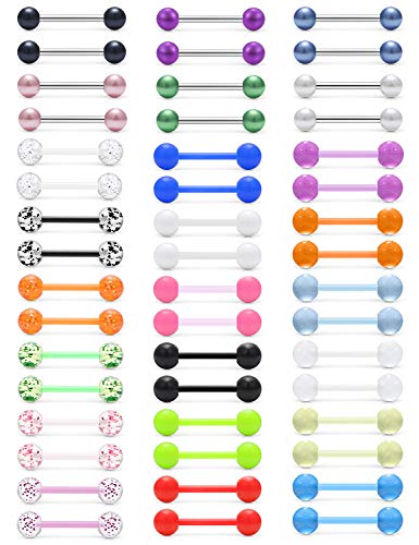 Yaalozei Plastic Silicone Nipple Tongue rings for women 14G Glow in The Dark Flexible Bioflex Acrylic Long Straight Nipple Nipplerings tongue Barbell Bar Body Piercing Jewelry for women men 16mm