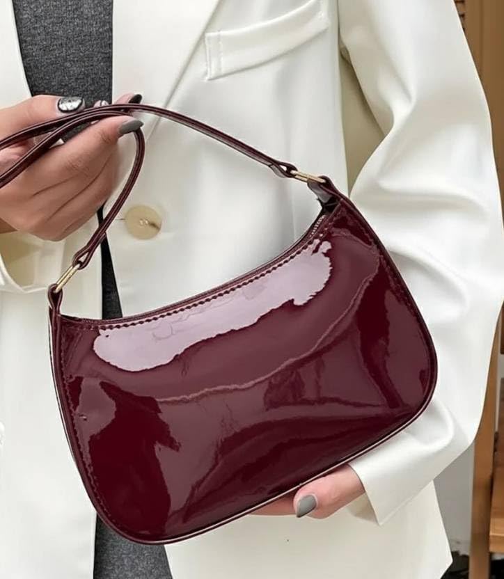 Image of Women's Glossy Shoulder Bag | Mini Hobo Handbag for Girls & Ladies | Stylish Patent Leather Purse for Party & Daily Use