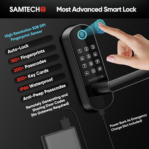Smart Lock with Handle, Smart Electronic Door Lock with Handle, Digital Fingerprint Door Lock, Keypad Keyless Entry Door Lock with Handle, Door Knob, Door Lever, Alternatives to Deadbolts - Image 4