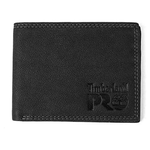 Timberland PRO mens Slim Leather Rfid Bifold With Back Id Window Wallet, Black/Bullard, One Size UK Cover