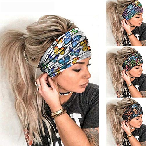 Gortin Boho Headbands Stretch Wide Head Bands Blcak Butterfly Hair Bands Yoga Turban Head Wraps Fashion Head Scarfs for Women and Girls 4 Pcs