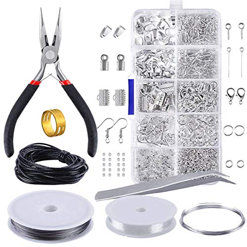 Reofrey Jewelry Making Supplies Kits with Accessories Jewelry Pliers Findings and Beading Wires Jewelry Starter Repair Tools for Crafting Earrings Necklace Bracelet Adult and Beginners (Silver)
