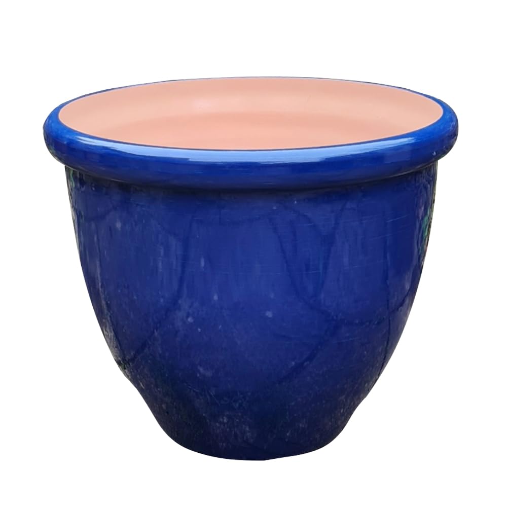 Gardening Naturally Cortona High-Gloss Indoor Outdoor Plant Pot – Black and Blue Planters in Multiple Sizes (Blue, Small)