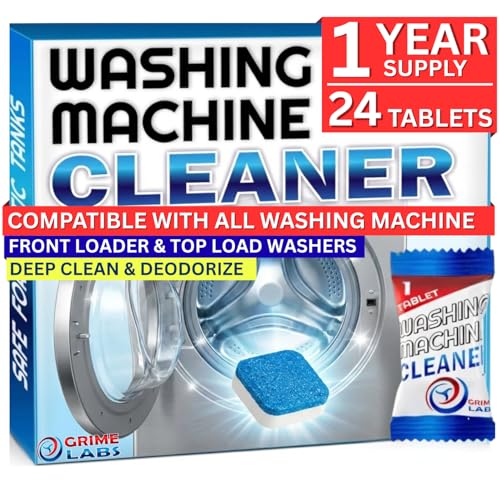 GRIME LABS Washing Machine Cleaner Tablets - Penetrating Deep Clean Washer Cleaner Tablets For Front Loader And Top Load HE - Active Formula Tub Descaler Deodorizer