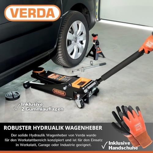 Verda Wagenheber hydraulisch 3T, 75-515mm, 2X Gummi, mit Schmiernippel, Montagehandschuhe Extra...