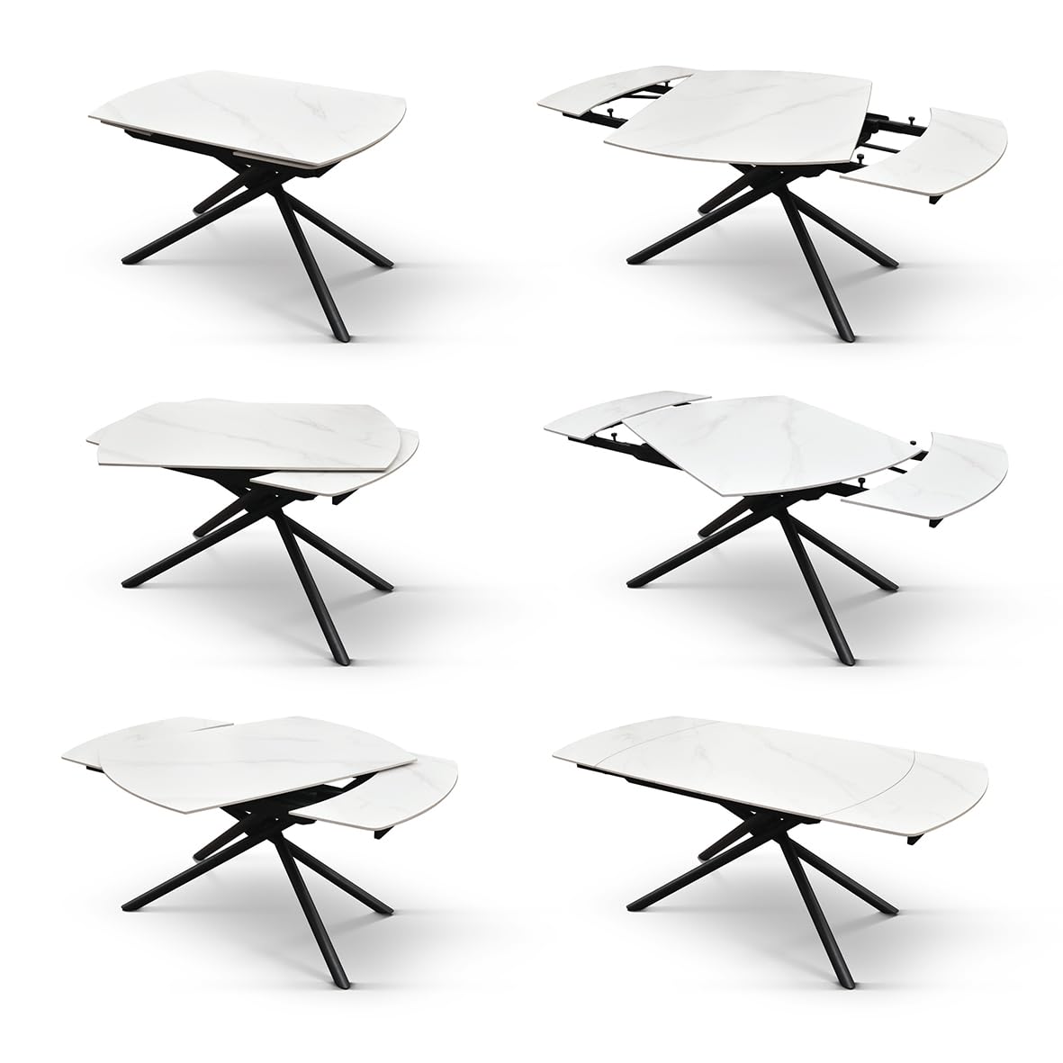 PAZZO DESIGN table extensible pivotante Achille, plateau en céramique blanc statuaire, pieds en métal noir, 120 x 88 x 76 cm - id_2206