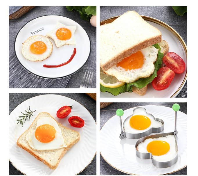 Anillos para panqueques de huevo, 5 moldes de huevo frito en estrella, redondos, corazón de diferentes formas, herramientas de cocina de acero inoxidable, accesorios de cocina, anillos de artilugio, 7