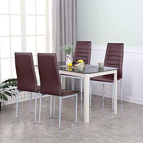 Costway Set Of 4 Dining Chairs, Upholstered Armless Chairs With Waterproof Pvc Surface, Modern Chairs With Solid Metal Legs & Non-Slip Feet Pads, Padded Side Chairs For Living Room Dining Room #TOP1