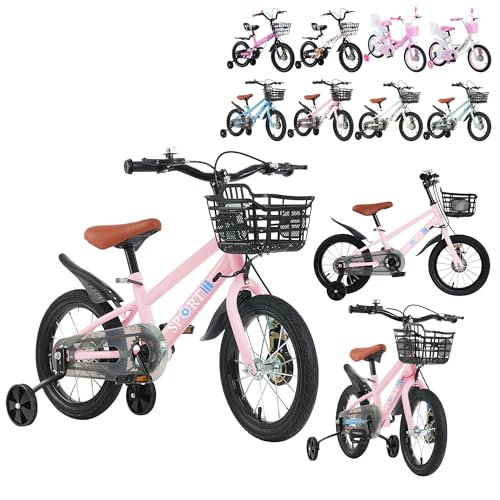 XUANYU - Bicicleta infantil de 12 pulgadas, con cesta, ruedas estabilizadoras y guardia de cadena, bicicleta para niños y niñas de 2 a 4 años (rosa-negro)