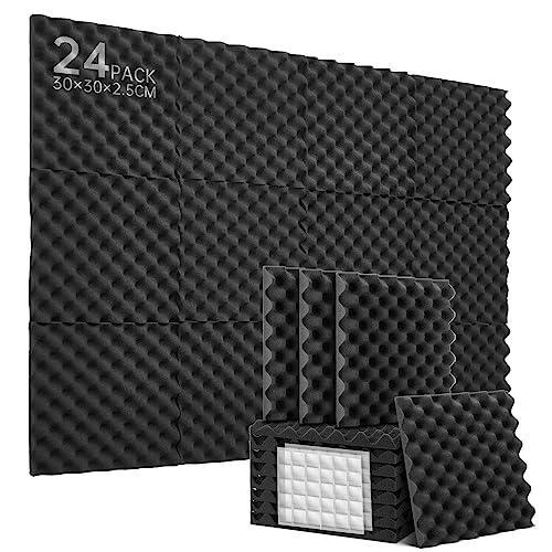 Paneles Acusticos con Pegatinas,24 Piezas Espuma Acustica Alta Densidad Insonorizacion Acustica Pared Ignífugo Reducir El Eco Para Estudio/Podcasting/Estudios De Grabación 30×30×2.5cm