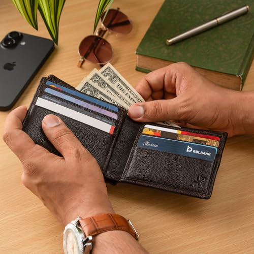 ALIKA Top Grain Genuine Leather Wallet for Men | RFID Blocking | Soft and Stylish Trifold Wallet with 12 Credit Card holder, 1 ID slot and 2 Cash Pockets | Brown4