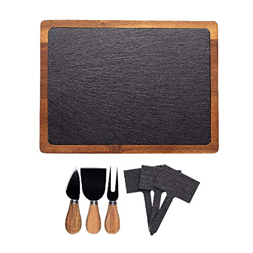 Formaggio in ardesia vassoio piatto da formaggi set, 40,6 x 30,5 cm, con confezione in legno da formaggio & Slate Cheese Markers