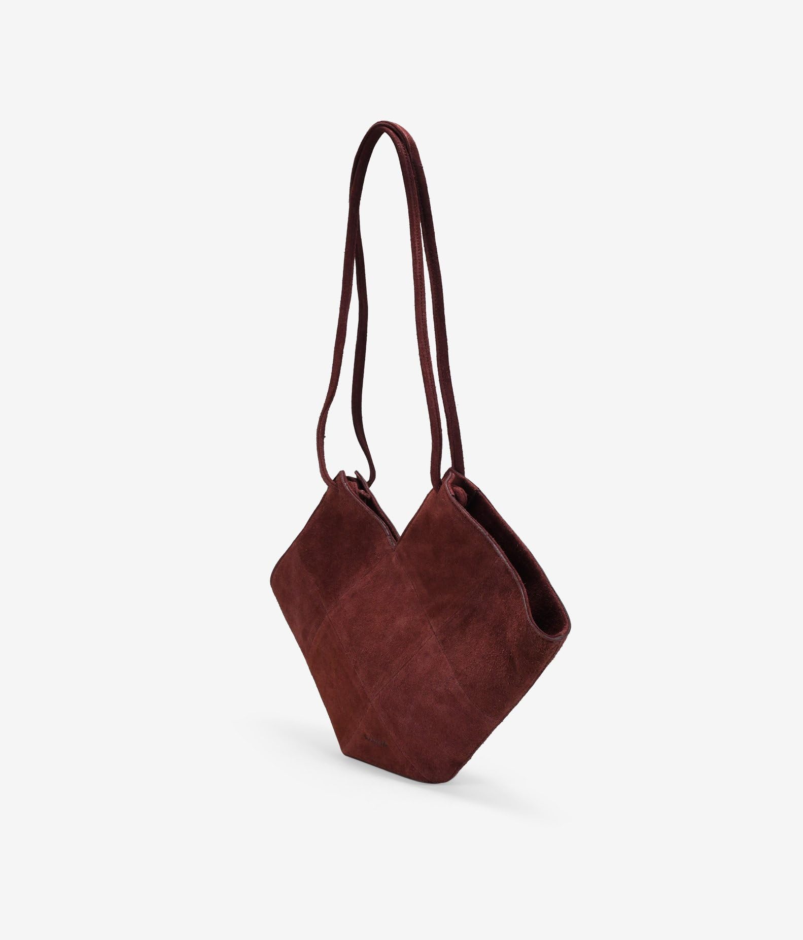 BOSANOVA Bolso de Hombro pequeño para Mujer en Serraje Piel con Cortes Triangulares y Asas Finas de Colgar con Nudos Regulables. Cierre con imán. Burdeos U